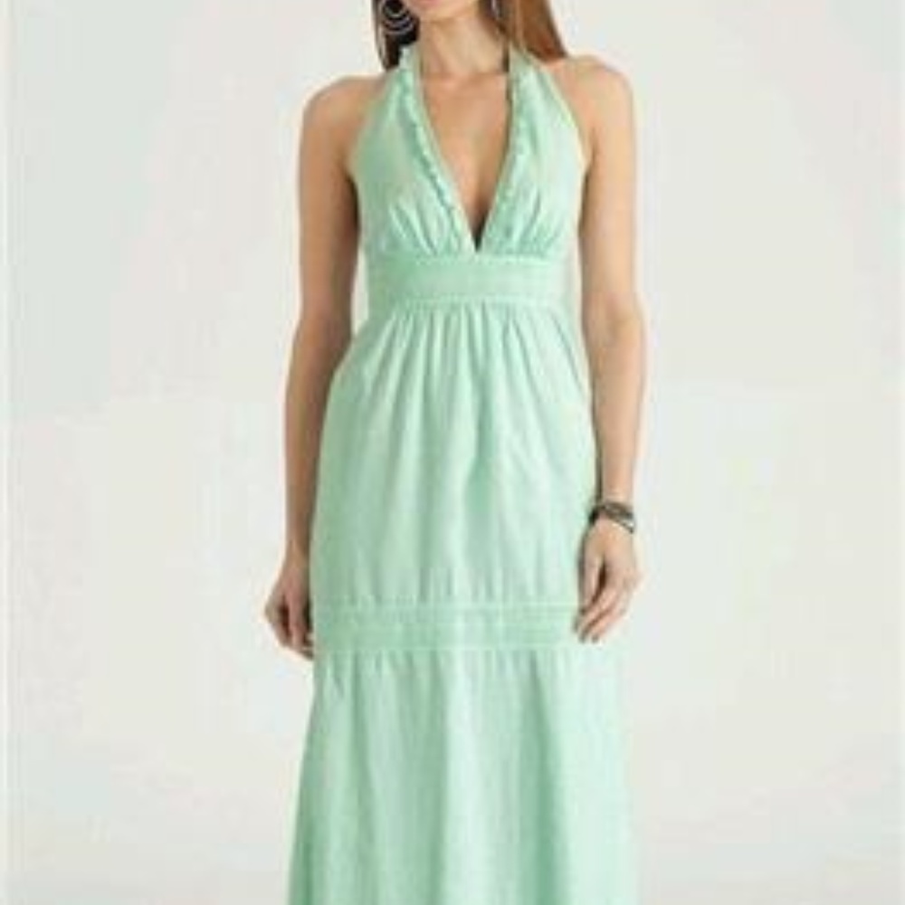 NEW HOLLYS LINEN MAXI LONG HALTER GREEN SUMMER HOLLY XS